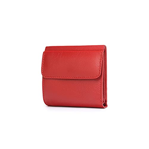 SSWERWEQ Geldbeutel Damen Mini Echtes Leder Frauen Brieftasche Kleine Frau ICH WÜRDE Kartenhalter Brieftaschen Slim Kuh Leder Damen Geld Tasche Münze Geldbörsen (Color : Red) von SSWERWEQ