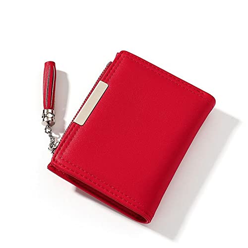 SSWERWEQ Geldbeutel Damen PU-Leder Frauen Geldbörse Kleine Quaste Münze Geldbörse Tasche Einfache Casual Mini Weibliche Brieftasche Mädchen Brieftasche ändern Geldbörse (Color : Red) von SSWERWEQ