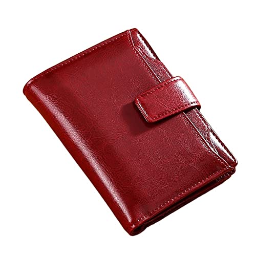 SSWERWEQ Geldbeutel Damen Women Wallet Genuine Leather Retro Oil Wax Cowhide Fashion Girls Wallet Short Zipper Cute Small Coin Purse for Women (Color : Red) von SSWERWEQ