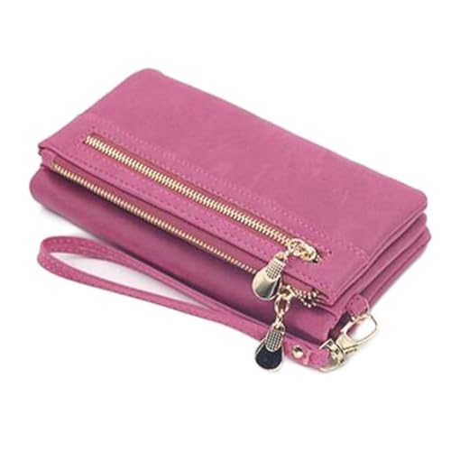 SSWERWEQ Geldbeutel Damen Women Wallets Dull Polish Leather Wallet Double Zipper Day Clutch Purse Wristlet Handbags (Color : Pink) von SSWERWEQ