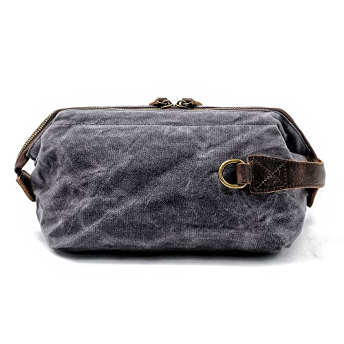 SSWERWEQ Handtasche Canvas and Leather Men Toiletry Bag Water-Resistant Dopp Kit for Travel Large Capacity Toiletries Bag Kit Functional Travel Bag von SSWERWEQ