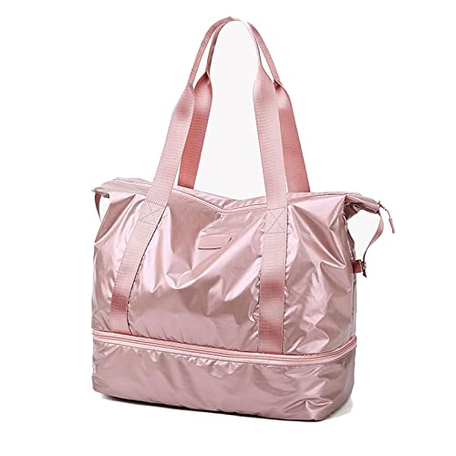 SSWERWEQ Handtasche Rosa Sporttasche Frauen Fitness Gym Handtasche wasserdichte Yoga Weekend Taschen Licht Reise Schwimmen Ruffle Bluse mit Schuhfach (Color : Pink) von SSWERWEQ