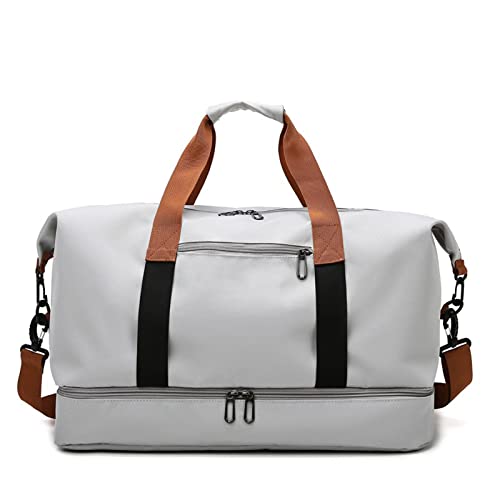 SSWERWEQ Handtasche Sport Bag with Shoe Organizer Bag Dry and Wet Separation Travel Bag Handbag Weekend Bag Overnight Bag Yoga Fitness Bag (Color : Light Gray) von SSWERWEQ