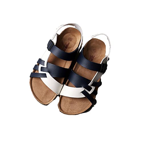 SSWERWEQ Herren Sandalen Summer Fashion Men Leather Sandals Outdoor Comfortable Breathable Sports Casual Non-Slip Beach Luxury Sandals (Color : Blue and white, Size : 42 EU) von SSWERWEQ