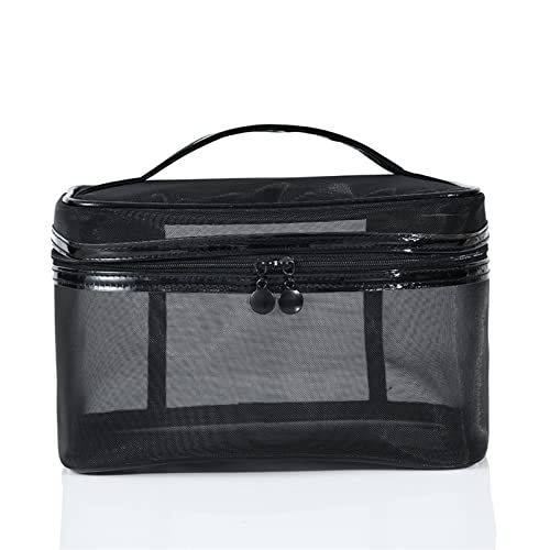SSWERWEQ Kosmetikbeutel Portable Cosmetic Bag Transparent Travel Organizer Large Black Toiletry Bags Makeup Pouch Cosmetic Bag von SSWERWEQ