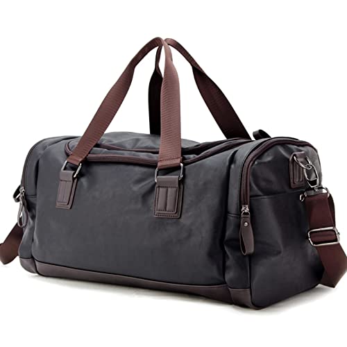 SSWERWEQ Reisetaschen Reisetasche Schwarz PU Leder Wandertaschen Handgepäck Für Männer Reise Duffle Bag 2020 Neue Outdoor Große Kapazität (Color : Black) von SSWERWEQ