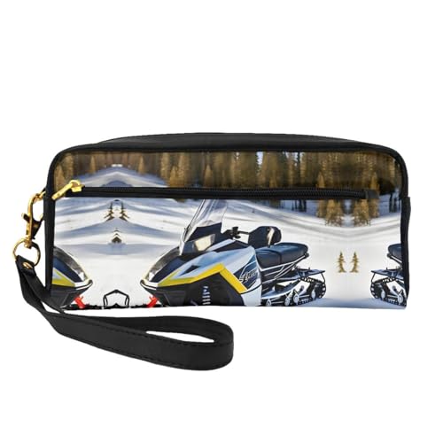 SSYGHT Advanced Snowmobile Print Leder Kleine Make-up-Tasche - Reise-Kulturbeutel für Frauen, wiederverwendbare Kosmetiktasche mit Reißverschluss, Schwarz, Einheitsgröße, Schwarz, One Size von SSYGHT