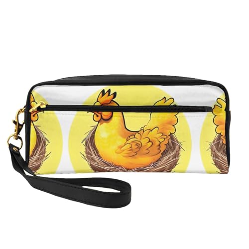 SSYGHT Bird's Nest Golden Chicken Print Leder Kleine Make-up-Tasche - Reise-Kulturbeutel für Frauen Wiederverwendbare Kosmetiktasche mit Reißverschluss, Schwarz, Einheitsgröße, Schwarz, One Size von SSYGHT