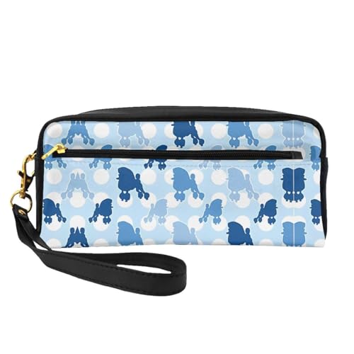 SSYGHT Blauer Pudel Polka Dot Print Leder Kleine Make-up-Tasche - Reise-Kulturbeutel für Frauen, wiederverwendbare Kosmetiktasche mit Reißverschluss, Schwarz, Einheitsgröße, Schwarz, One Size von SSYGHT