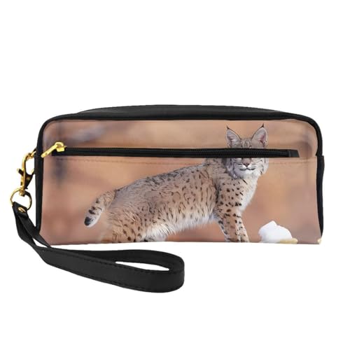 SSYGHT Canada Lynx Print Leder Kleine Make-up-Tasche - Reise-Kulturbeutel für Frauen, wiederverwendbare Kosmetiktasche mit Reißverschluss, Schwarz, Einheitsgröße, Schwarz, One Size von SSYGHT