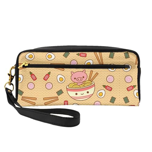 SSYGHT Delicious Sweet Ramen Print Leder Kleine Make-up-Tasche - Reise-Kulturbeutel für Frauen, wiederverwendbare Kosmetiktasche mit Reißverschluss, Schwarz, Einheitsgröße, Schwarz, One Size von SSYGHT