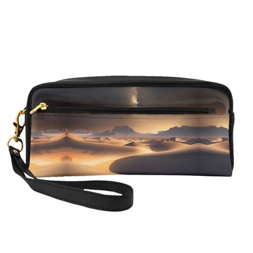 SSYGHT Desert Stars Print Leder Kleine Make-up-Tasche - Reise-Kulturbeutel für Frauen, wiederverwendbare Kosmetiktasche mit Reißverschluss, Schwarz, Einheitsgröße, Schwarz, One Size von SSYGHT