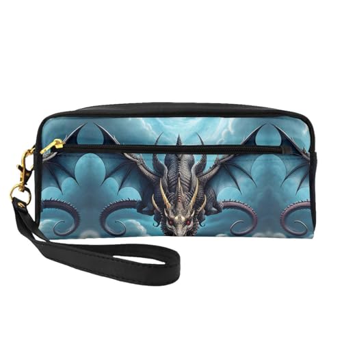 SSYGHT Flying Dragon Print Leder Kleine Make-up-Tasche - Reise-Kulturbeutel für Frauen, wiederverwendbare Kosmetiktasche mit Reißverschluss, Schwarz, Einheitsgröße, Schwarz, One Size von SSYGHT