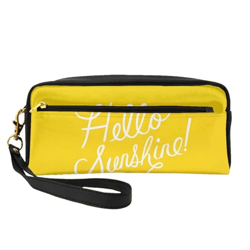 SSYGHT Goodlooking Hello Sunshine Print Leder Kleine Make-up-Tasche - Reise-Kulturbeutel für Frauen, wiederverwendbare Kosmetiktasche mit Reißverschluss, Schwarz, Einheitsgröße, Schwarz, One Size von SSYGHT