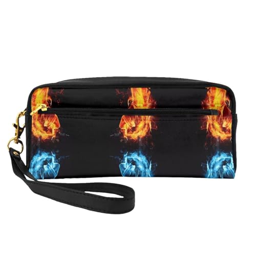 SSYGHT Ice and Fire Boxing Print Leder Kleine Make-up-Tasche - Reise-Kulturbeutel für Frauen, wiederverwendbare Kosmetiktasche mit Reißverschluss, Schwarz, Einheitsgröße, Schwarz, One Size von SSYGHT