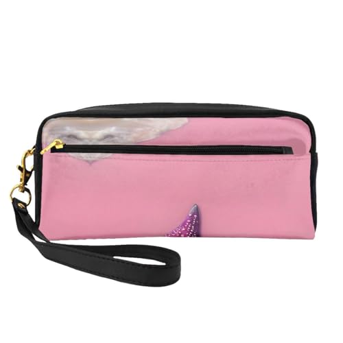 SSYGHT Kleine Make-up-Tasche aus Leder, Motiv: rosa Sandstrand – Reise-Kulturbeutel für Damen, wiederverwendbare Kosmetiktasche mit Reißverschluss, Schwarz, Einheitsgröße, Schwarz, One Size von SSYGHT