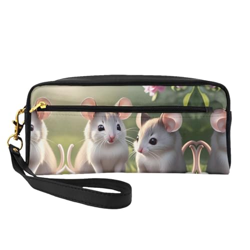 SSYGHT Kleine Make-up-Tasche aus Leder mit Aufdruck "Mouse in Love", Reise-Kulturbeutel für Damen, wiederverwendbare Kosmetiktasche mit Reißverschluss, Schwarz, Einheitsgröße, Schwarz, One Size von SSYGHT