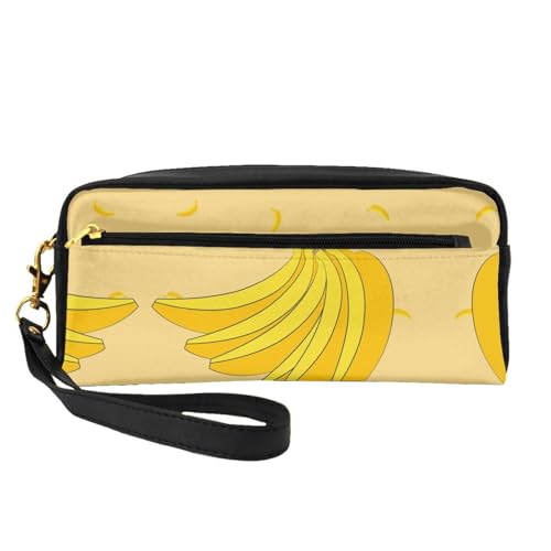 SSYGHT Kleine Make-up-Tasche aus Leder mit Cartoon-Bananenmotiv, Reise-Kulturbeutel für Damen, wiederverwendbare Kosmetiktasche mit Reißverschluss, Schwarz, Einheitsgröße von SSYGHT