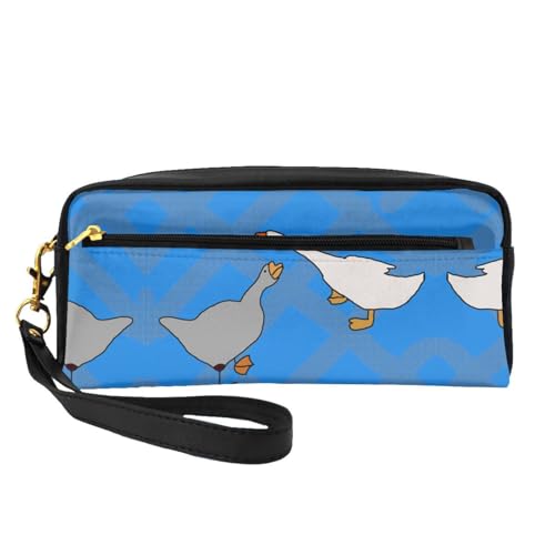 SSYGHT Kleine Make-up-Tasche aus Leder mit Gänsemuster, Reise-Kulturbeutel für Damen, wiederverwendbare Kosmetiktasche mit Reißverschluss, Schwarz, Einheitsgröße, Schwarz, One Size von SSYGHT