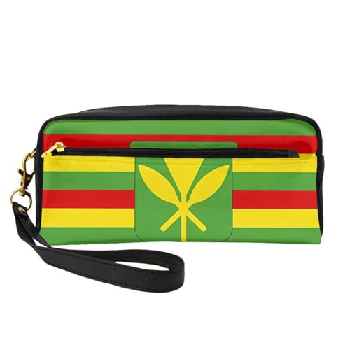 SSYGHT Kleine Make-up-Tasche aus Leder mit Hawaii-Flagge, Reise-Kulturbeutel für Damen, wiederverwendbare Kosmetiktasche mit Reißverschluss, Schwarz, Einheitsgröße von SSYGHT