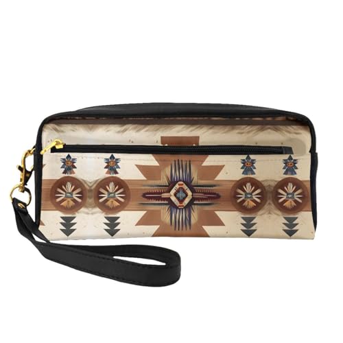 SSYGHT Kleine Make-up-Tasche aus Leder mit Indianer-Muster, Reise-Kulturbeutel für Damen, wiederverwendbare Kosmetiktasche mit Reißverschluss, Schwarz, Einheitsgröße von SSYGHT