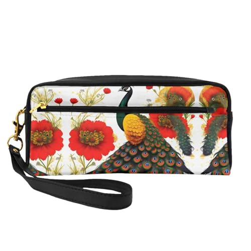 SSYGHT Kleine Make-up-Tasche aus Leder mit Pfauen-Motiv, Reise-Kulturbeutel für Damen, wiederverwendbare Kosmetiktasche mit Reißverschluss, Schwarz, Einheitsgröße von SSYGHT