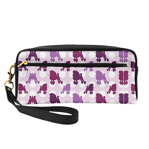 SSYGHT Kleine Make-up-Tasche aus Leder mit Pudelmuster, Reise-Kulturbeutel für Damen, wiederverwendbare Kosmetiktasche mit Reißverschluss, Lila, Schwarz, Einheitsgröße von SSYGHT