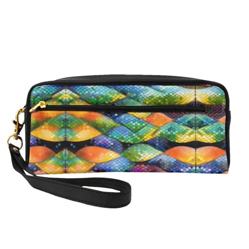 SSYGHT Kleine Make-up-Tasche aus Leder mit Regenbogenfischschuppen-Druck, Reise-Kulturbeutel für Damen, wiederverwendbare Kosmetiktasche mit Reißverschluss, Schwarz, Einheitsgröße von SSYGHT