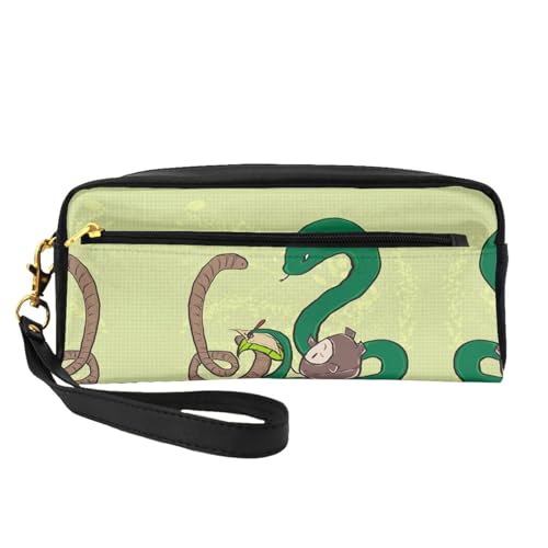 SSYGHT Kleine Make-up-Tasche aus Leder mit Sonnenblumenkernen, Regenwurm, Schlangenmuster, Reise-Kulturbeutel für Damen, wiederverwendbare Kosmetiktasche mit Reißverschluss, Schwarz, Einheitsgröße von SSYGHT