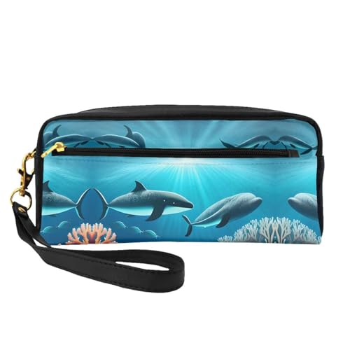 SSYGHT Kleine Make-up-Tasche aus Leder mit Walen unter dem Meer, Reise-Kulturbeutel für Frauen, wiederverwendbare Kosmetiktasche mit Reißverschluss, Schwarz, Einheitsgröße, Schwarz, One Size von SSYGHT