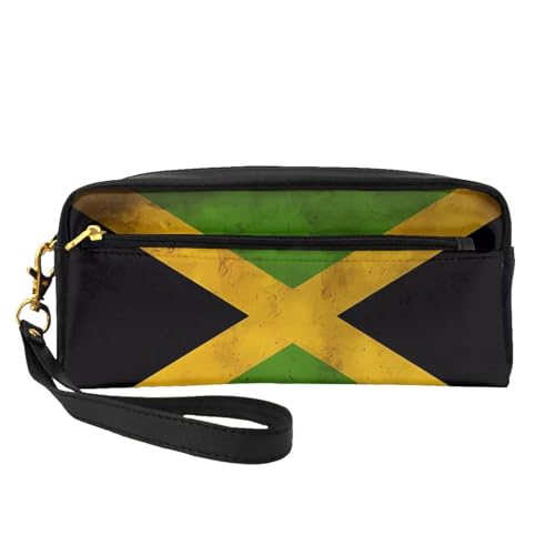 SSYGHT Kleine Make-up-Tasche aus Leder mit alter jamaikanischer Flagge, Reise-Kulturbeutel für Frauen, wiederverwendbare Kosmetiktasche mit Reißverschluss, Schwarz, Einheitsgröße, Schwarz, One Size von SSYGHT