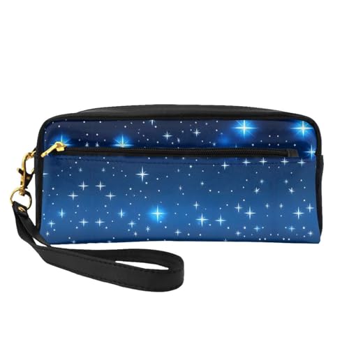 SSYGHT Kleine Make-up-Tasche aus Leder mit blauem Sternmuster, Reise-Kulturbeutel für Damen, wiederverwendbare Kosmetiktasche mit Reißverschluss, Schwarz, Einheitsgröße, Schwarz, One Size von SSYGHT