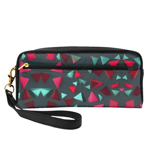 SSYGHT Kleine Make-up-Tasche aus Leder mit dreieckigem Muster, Reise-Kulturbeutel für Damen, wiederverwendbare Kosmetiktasche mit Reißverschluss, Schwarz, Einheitsgröße von SSYGHT