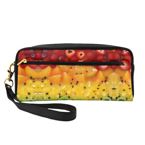 SSYGHT Kleine Make-up-Tasche aus Leder mit frischem Obstdruck, Reise-Kulturbeutel für Damen, wiederverwendbare Kosmetiktasche mit Reißverschluss, Schwarz, Einheitsgröße, Schwarz, One Size von SSYGHT