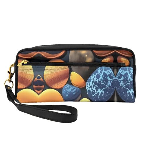 SSYGHT Kleine Make-up-Tasche aus Leder mit gelben Kieselsteinen, Reise-Kulturbeutel für Damen, wiederverwendbare Kosmetiktasche mit Reißverschluss, Schwarz, Einheitsgröße, Schwarz, One Size von SSYGHT