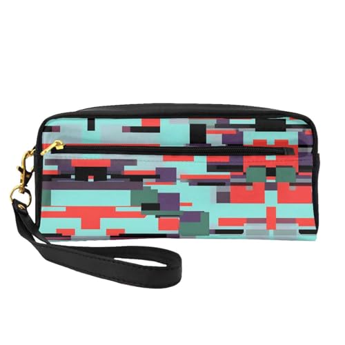 SSYGHT Kleine Make-up-Tasche aus Leder mit gestreiftem Kombinationsdruck, Reise-Kulturbeutel für Damen, wiederverwendbare Kosmetiktasche mit Reißverschluss, Schwarz, Einheitsgröße, Schwarz, One Size von SSYGHT