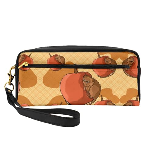 SSYGHT Kleine Make-up-Tasche aus Leder mit niedlichem Hamsterdruck, Reise-Kulturbeutel für Damen, wiederverwendbare Kosmetiktasche mit Reißverschluss, Schwarz, Einheitsgröße von SSYGHT