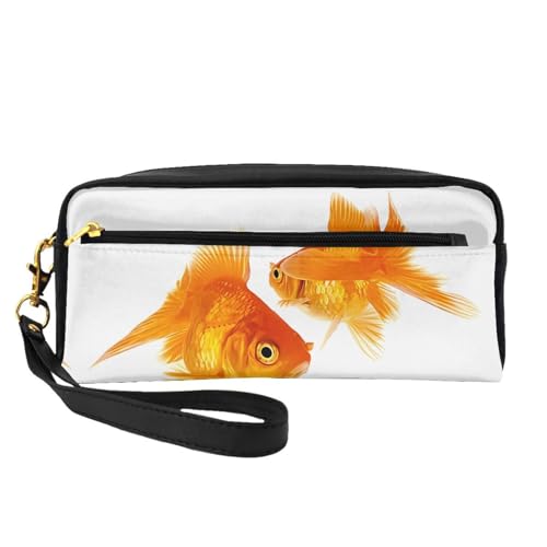 SSYGHT Kleine Make-up-Tasche aus Leder mit süßem Fisch-Druck, Reise-Kulturbeutel für Frauen, wiederverwendbare Kosmetiktasche mit Reißverschluss, Schwarz, Einheitsgröße, Schwarz, One Size von SSYGHT