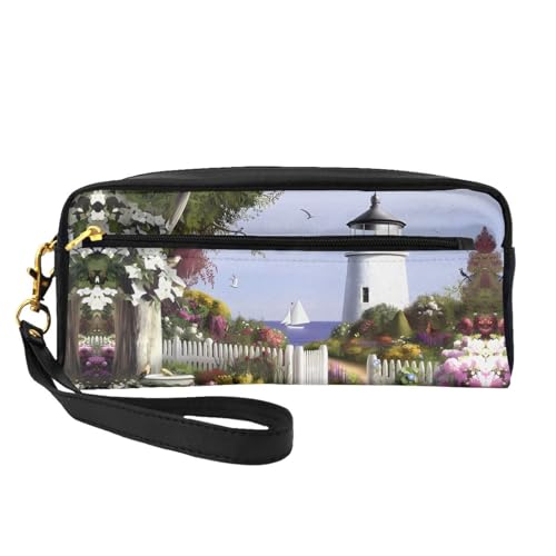 SSYGHT Leuchtturm Diamant Malerei Druck Leder Kleine Make-up-Tasche - Reise Kulturbeutel für Frauen Wiederverwendbare Kosmetiktasche mit Reißverschluss, Schwarz, Einheitsgröße, Schwarz, One Size von SSYGHT