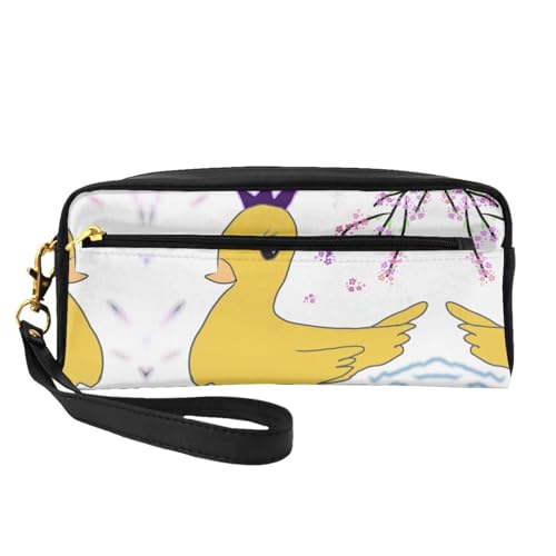 SSYGHT Little Yellow Duck Print Leder Kleine Make-up-Tasche - Reise-Kulturbeutel für Frauen, wiederverwendbare Kosmetiktasche mit Reißverschluss, Schwarz, Einheitsgröße, Schwarz, One Size von SSYGHT