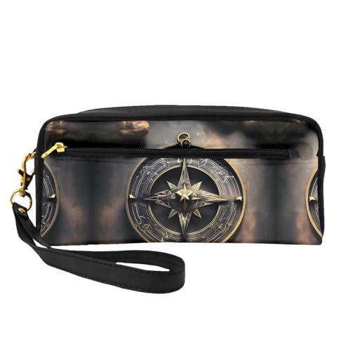 SSYGHT Magical Design Kosmetiktasche mit nordischem Runen-Kompass-Druck, Leder, kleine Make-up-Tasche, Reise-Kulturbeutel für Frauen, wiederverwendbare Kosmetiktasche mit Reißverschluss, Schwarz, von SSYGHT