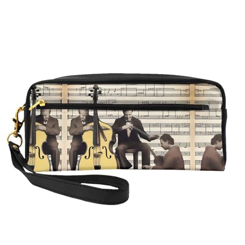 SSYGHT Musical Moments Print Leder Kleine Make-up-Tasche - Reise-Kulturbeutel für Frauen, wiederverwendbare Kosmetiktasche mit Reißverschluss, Schwarz, Einheitsgröße, Schwarz, One Size von SSYGHT