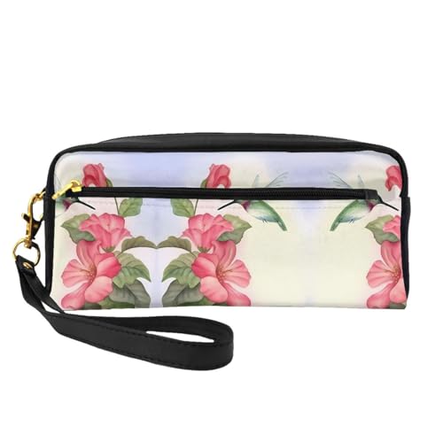 SSYGHT Neuheit Kolibri Print Leder Kleine Make-up-Tasche - Reise-Kulturbeutel für Frauen, wiederverwendbare Kosmetiktasche mit Reißverschluss, Schwarz, Einheitsgröße, Schwarz, One Size von SSYGHT