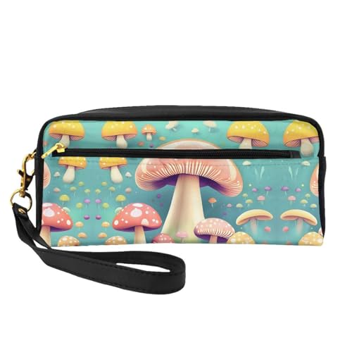 SSYGHT Pretty Little Mushrooms Print Leder Kleine Make-up-Tasche - Reise-Kulturbeutel für Frauen, wiederverwendbare Kosmetiktasche mit Reißverschluss, Schwarz, Einheitsgröße, Schwarz, One Size von SSYGHT