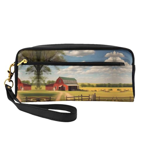 SSYGHT Ranch View Print Leder Kleine Make-up-Tasche - Reise-Kulturbeutel für Frauen, wiederverwendbare Kosmetiktasche mit Reißverschluss, Schwarz, Einheitsgröße, Schwarz, One Size von SSYGHT