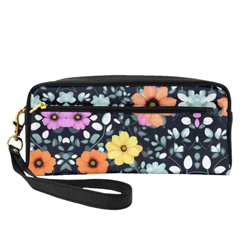 SSYGHT Schöne bunte Blumen Druck Leder Kleine Make-up Tasche - Reise Kulturbeutel für Frauen Wiederverwendbare Kosmetiktasche mit Reißverschluss, Schwarz, Einheitsgröße, Schwarz, One Size von SSYGHT