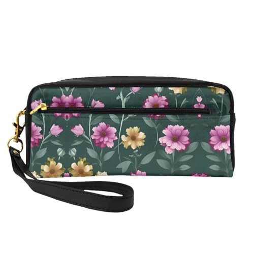 SSYGHT Schöne lila Blumen Druck Leder kleine Make-up-Tasche - Reise-Kulturbeutel für Frauen, wiederverwendbare Kosmetiktasche mit Reißverschluss, Schwarz, Einheitsgröße, Schwarz, One Size von SSYGHT