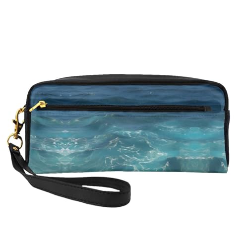 SSYGHT The Deep Ocean Print Kleine Make-up-Tasche aus Leder – Reise-Kulturbeutel für Damen, wiederverwendbare Kosmetiktasche mit Reißverschluss, Schwarz, Einheitsgröße, Schwarz, One Size von SSYGHT