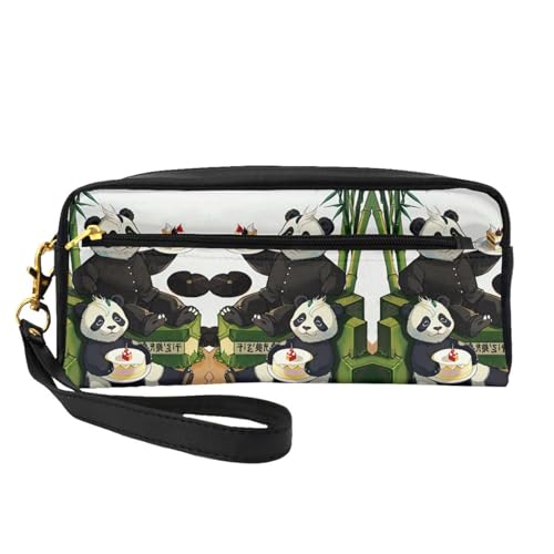 SSYGHT pandas of Father and son Print Leather Small Makeup Bag - Travel Toiletry Bag for Women, Reusable Cosmetic Pouch with Zipper, Black, One Size, Schwarz, One Size von SSYGHT