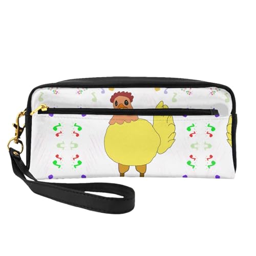 SSYGHT singing hen Print Leder Kleine Make-up-Tasche - Reise-Kulturbeutel für Frauen, wiederverwendbare Kosmetiktasche mit Reißverschluss, Schwarz, Einheitsgröße, Schwarz, One Size von SSYGHT
